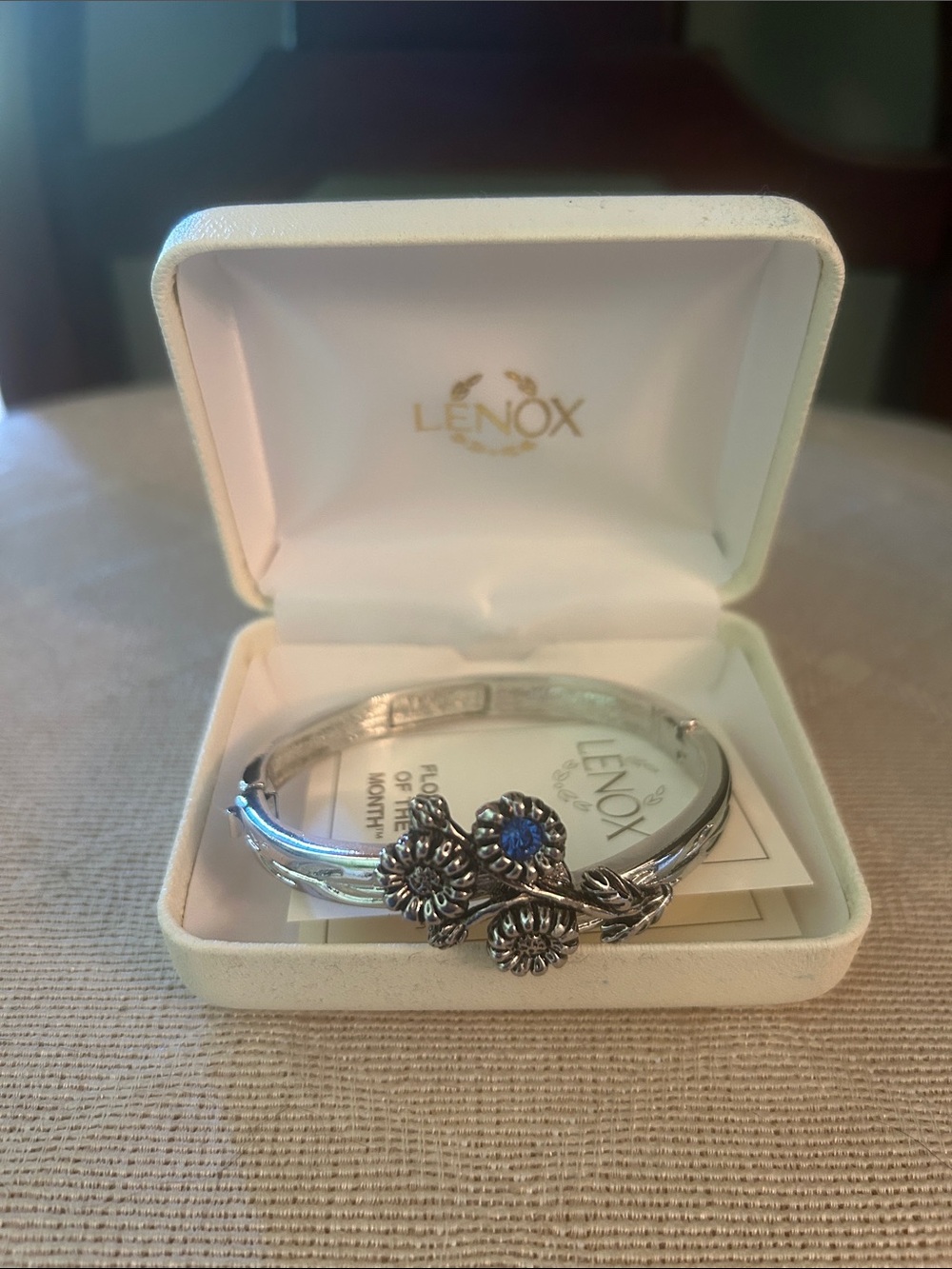 Lenox Silver Floral Bracelet with Blue Accent - Picture 3 of 5